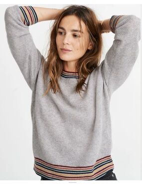 Madewell Rainbow-Trim 100% Cashmere
Sweatshirt Waffle Knit Grey S 70s